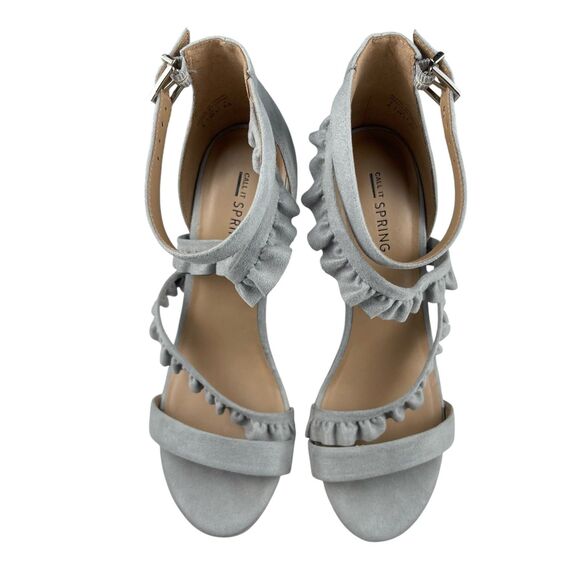 Call It Spring Women's Sandals Size 8 Gray Faux Suede Block Heel Ankle Strap - Picture 3 of 11